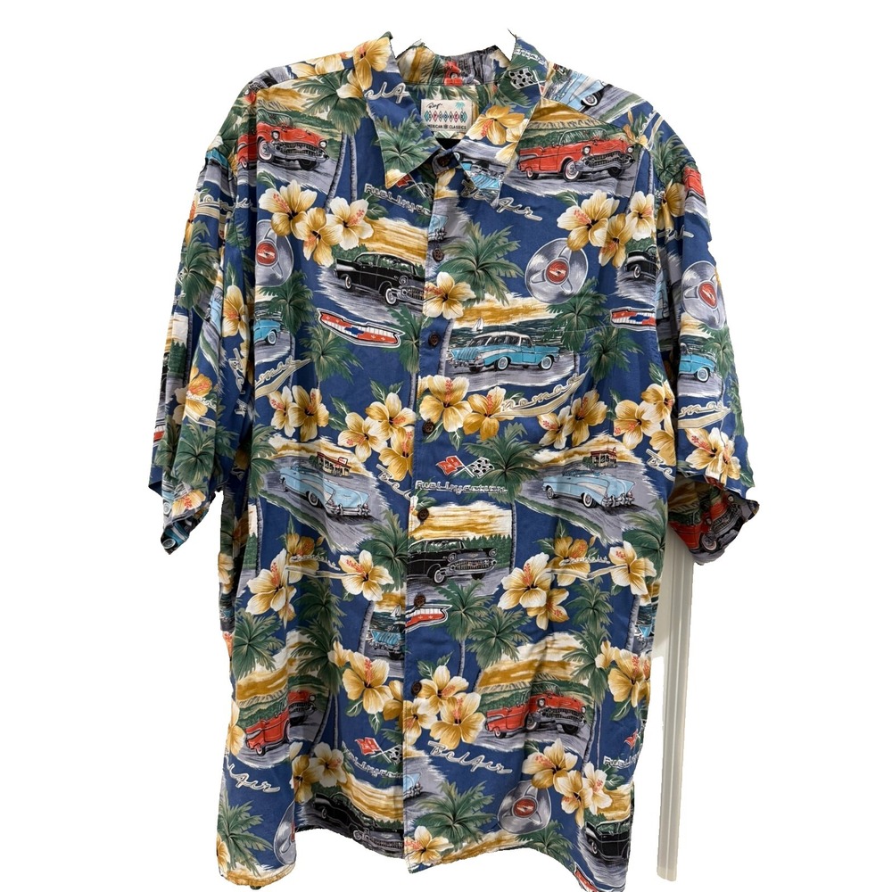 Vintage XL Reyn‎ Spooner American Classics Hawaiian Shirt Chevy Cars Button Up